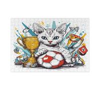 Divertidos rompecabezas de madera Devon Rex Cat para adultos, 300 piezas, rompecabezas de madera para gatitos deportivos de fútbol, decoraciones impresas para fiestas de entretenimiento