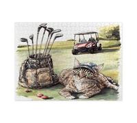 Divertidos rompecabezas de madera Devon Rex Cat para adultos, 500 piezas, rompecabezas de madera para gatitos deportivos de golf, lindas decoraciones divertidas con patrón de mascotas para