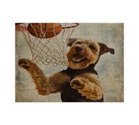 Divertidos rompecabezas de perro Airedale Terrier para adultos, 500 piezas, rompecabezas de madera con estampado de baloncesto y cachorro, bonitos y divertidos patrones de mascotas para fiestas de