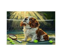 Divertidos rompecabezas de perro Cavalier King Charles Spaniel para adultos de 300 piezas, rompecabezas de madera para cachorros deportivos de tenis, lindo y divertido patrón de mascotas para