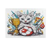 Divertidos rompecabezas Devon Rex Cat para adultos, 500 piezas, rompecabezas de madera para gatitos deportivos de fútbol, decoraciones impresas para fiestas de entretenimiento