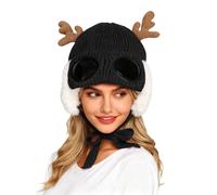 Divertidos sombreros de Navidad para adultos, gorro de invierno con cuernos de ciervo, cierre de lazo ajustable, gorro de punto, suave y cálido, protección auditiva, novedad, 02#_Negro, Talla única