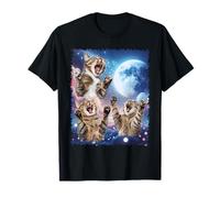 Divertidos Tres Gatos Aullando a la Luna, Lindo Lobo Meme Arte Camiseta
