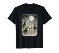 Divertidos Tres Gatos Aullando Luna Lindos Gatitos Sumi-e Kawaii Camiseta