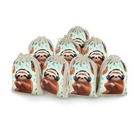 Divertidos y lindos racimos de música de perezosos de animales, bolsillo de algodón y cáñamo con cordón, 8 bolsas de regalo reutilizables, bolsa de joyería para bodas, manualidades y fiestas (4.9 x