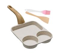 Divided Frying Pan - 15.35x7.48x3.54 Inches Non Stick Egg Frying Pan, 3 Section Breakfast With Spatula And Brush | Heat-Resistant Handle Skillet For Omelette Bacon Meal Preparation Cooking