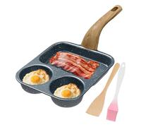 Divided Frying Pan - 15.35x7.48x3.54 Inches Non Stick Egg Frying Pan, 3 Section Breakfast With Spatula And Brush | Heat-Resistant Handle Skillet For Omelette Bacon Meal Preparation Cooking