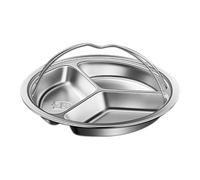 Divided Meal Tray - 9.09 Inch Stainless Steaming Pan | 304 Robust Sectioned Organizer - High-Heat Safe Divided Food Container with Smoоth finish, Ideal for Serving Meals with Ease