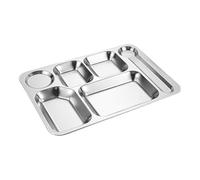 Divided plate Plato dividido de acero inoxidable for adultos, con compartimentos rectangulares, control de porciones, for almuerzo, cena, bento, bandeja de comida de metal. Fiestas(38*27*2.3cm)