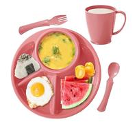 Divided Plate Set - 4 Compartment Plate | Food Grade PP - Microwave Dishwasher Safe Breakfast almuerzo cena Tray With Spoon Fork Water Cup For Home Canteen RV Restaurant