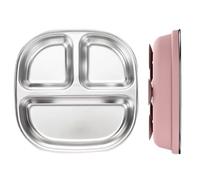 Divided Plates for Kids, Toddler Feeding Tray, Non-Slip Stainless Steel Dinnerware, Suction Cup Base Dishwasher Safe Design, for Mealtime, Baby Feeding, Preschool Use, 20x20x4.5cm White Grey Pink Blue