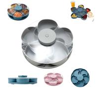 Divided Serving Tray That Spins,Rotating Snack Tray,Multi-Compartment Rotating Food Organizer,Portable Travel Snackle Box with Rotating Cover for Kitchen,Travel and Picnic (Grey)