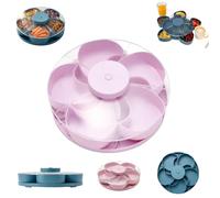 Divided Serving Tray That Spins,Rotating Snack Tray,Multi-Compartment Rotating Food Organizer,Portable Travel Snackle Box with Rotating Cover for Kitchen,Travel and Picnic (Pink)