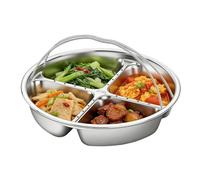 Divided Snack Plate - Stainless Steel Food Steaming Platter, Sectional Fruit Tray with Handle Design, Compartment Serving Tray, Party Snack Organizer, Multi Section Food Plate for Home Apartment