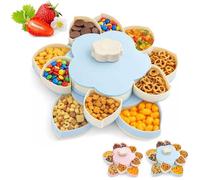 Divided Spin and Snack Serving Tray, Upgraded Spin and Snack Serving Tray, Single/Double Layer Include A Phone Stand, Creative Storage for Home Kitchen Travel Picnic (Blue,Double-Layer)