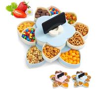 Divided Spin and Snack Serving Tray, Upgraded Spin and Snack Serving Tray, Single/Double Layer Include A Phone Stand, Creative Storage for Home Kitchen Travel Picnic (Blue,Double-Layer with Stand)