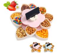 Divided Spin and Snack Serving Tray, Upgraded Spin and Snack Serving Tray, Single/Double Layer Include A Phone Stand, Creative Storage for Home Kitchen Travel Picnic (Pink,Double-Layer with Stand)