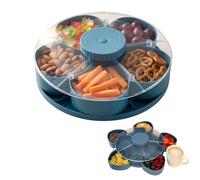 Divided Spin and Snack Serving Tray with Lid, Lazy Susan Organizer Veggie Fruit Nuts Candy Tray, Bandeja de Servicio Dividida Que Gira, Rotating Snack Bandeja for Kitchen, Travel and Picnic
