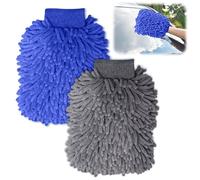 DiviDermy 2 Piezas Guante Lavado Coche Microfibra Extra Suave, Manopla Limpieza para Coche y Moto, Kit Limpieza Coches, Limpieza Sin Arañazos, Paño Microfibra Absorbente,Gris+Azul