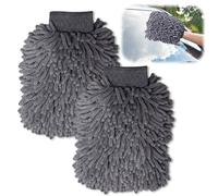 DiviDermy 2 Piezas Guante Lavado Coche Microfibra Extra Suave, Manopla Limpieza para Coche y Moto, Kit Limpieza Coches, Limpieza Sin Arañazos, Paño Microfibra Absorbente,Gris+Gris