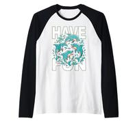 Diviértete, Lindos Delfines Divertidos Teniendo un Buen Tiempo juguetón Camiseta Manga Raglan