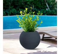 DIVINA GARDEN Jarrón redondo de resina de exterior e interior para plantas con esfera de diseño, diámetro 40 x 33 cm, color gris