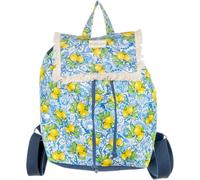 Divina Italian Design Mochila mayólica con estampados mediterráneos, cierre de cordón, flecos decorativos, 30 x 40 cm, motivos de limones y mayólicas - BAG 115, azul, rojo, 30x40 Centimetri