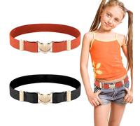 DIVINA VITAE 2 cinturones elásticos con hebilla de corazón para niñas pequeñas, cinturón elástico ajustable para niñas, jeans, vestido de regreso a la escuela, negro, marrón, normal