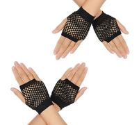 DIVINA VITAE 2 Pares Guantes de Rejilla Sin Dedos para Mujer Guantes Cortos de Malla Elástica Guantes Sin Dedos de Nailon Retro para Fiesta Temática de Años 80 Disfraz Halloween Accesorios (Negro)