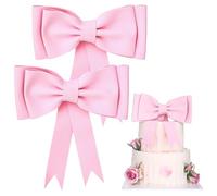 DIVINA VITAE 2 Piezas Decoración de Pastel con Lazo Rosa Extra Grande Decoración de Pastel Romántica Linda para Mujeres Niñas Decoraciones para Fiestas de Bodas de Cumpleaños