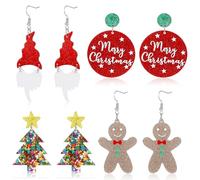 DIVINA VITAE 4 Pares Pendientes Navideños para Mujer Acrílico Árbol de Navidad Muñeco de Nieve Papá Noel Pendientes Pendientes Navideños para Mujer Regalos Navideños para Niñas Adornos Navideños