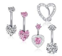 DIVINA VITAE 5 Piezas Anillo para Ombligo, Lindo Anillo para Ombligo con Corazón de Plata Rosa, Perforación de Acero Quirúrgico, Anillos para Ombligo Brillantes Hipoalergénicos, Joyería