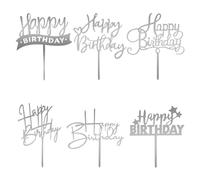 DIVINA VITAE 6 adornos e insertos acrílicos plateados para tartas de feliz cumpleaños, 6.3 pulgadas de ancho x 9.45 pulgadas de alto, perfectos para cupcakes, pasteles, fiestas y más