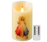 Divine Mercy of Jesus - Vela LED de oración devocional - Vela religiosa a pilas con control remoto y temporizador, mecha 3D de cera real, 6 x 3.2 pulgadas para festivales religiosos, altar del hogar