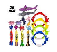 Diving Toys, 20pcs/set Kids Underwater Pool Toys, Training Pool Toys Including Diving Rings, Torpedoes, Sharks, Octopus, Gems, Sea Animals