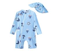 DivingBirds Traje de baño de una pieza para bebés y niños, manga larga, con cremallera diagonal completa, Pirate Ship, 18-24 Months