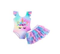 DivingBirds Traje de baño para niñas, traje de baño de dos piezas, color rosa para niños de 4 a 8 años, azul, 6-7 años