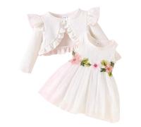 DivingBirds Vestido de niña y cárdigan para bebé, juego de 2 piezas, estampado floral sin mangas, mariposa, fiesta, tul, vestido de manga larga, abrigo de otoño e invierno, ropa casual para niñas