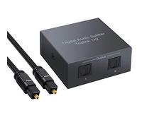 Divisor Audio Óptico 1x2 Splitter SPDIF Toslink Digital 2 Salidas Carcasa Aleación de Aluminio Soporta LPCM 2.0CH DTS Dolby-AC3 5.1CH para PS4 Blue-Ray DVD HDTV Amplidicador Barra de Sonido