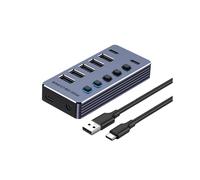 Divisor Concentrador USB 5 Puertos y 2 Puertos Tipo C con Interruptor Encendido/Apagado, Adaptador Corriente y Extensor Puertos USB para Portátiles,