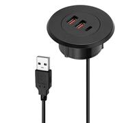 Divisor de carga USB con ojales de escritorio con dos USB con puerto redondo integrado adaptador USB para uso en la oficina