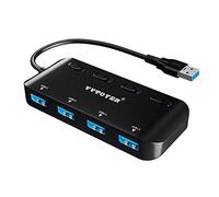 Divisor de concentrador USB 3.0, concentrador extensor USB de 4 puertos para laptop, adaptador extensor de puerto USB múltiple VVTOYER con interruptores de alimentación individuales