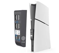 Divisor de concentrador USB delgado de 6 puertos PS5, 4 puertos USB 2.0 + 1 puerto tipo C 3.1 + 1 puerto de carga USB, adaptador divisor USB para consola óptica y digital PlayStation 5 Slim (negro)