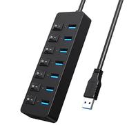 Divisor de concentradores de datos USB 3.0 de 7 puertos de velocidad rápida con interruptores de alimentación individuales para PC, portátil y más