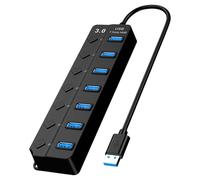 Divisor de concentradores de datos USB de 4 puertos/7 puertos con interruptores individuales LED de 5 Gbps, concentradores USB 3.0, expansor múltiple para computadora y PC