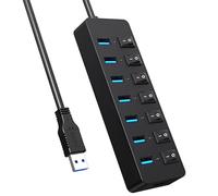 Divisor de concentradores USB 3.0 de 1 a 7 puertos USB con interruptores individuales de encendido/apagado y luces para ordenador portátil