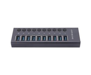 Divisor de Cubo USB, Interruptor Individual USB 3.0 Data Hub de Alta Velocidad Protector Protector -Protectord Diseño con Adaptador Rendimiento 60 W para la Computadora Portátil (Enchufe de la UE)