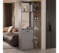 Divisor de habitación de 200 cm con estantes, columna de partición de madera blanca, pantalla de entrada de 78.7 pulgadas de alto, espacio de almacenamiento abierto, acento gris (70 cm)