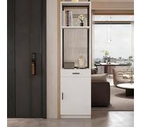 Divisor de habitación de 78.7 pulgadas con estantes, columna de madera blanca para entrada, espacio de almacenamiento abierto, 200 cm de alto, elegante decoración del hogar (izquierda 50 cm)