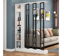 Divisor de habitación de madera con armario de almacenamiento y estantes, divisor de pared moderno de listones de madera para sala de estar, dormitorio, oficina, marco de metal